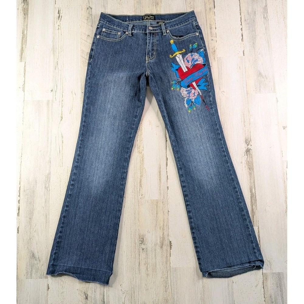 Pepe Jeans Womens Size 9 Love Hurts Embroidered Bootcut Y2K Blue Denim 29x29